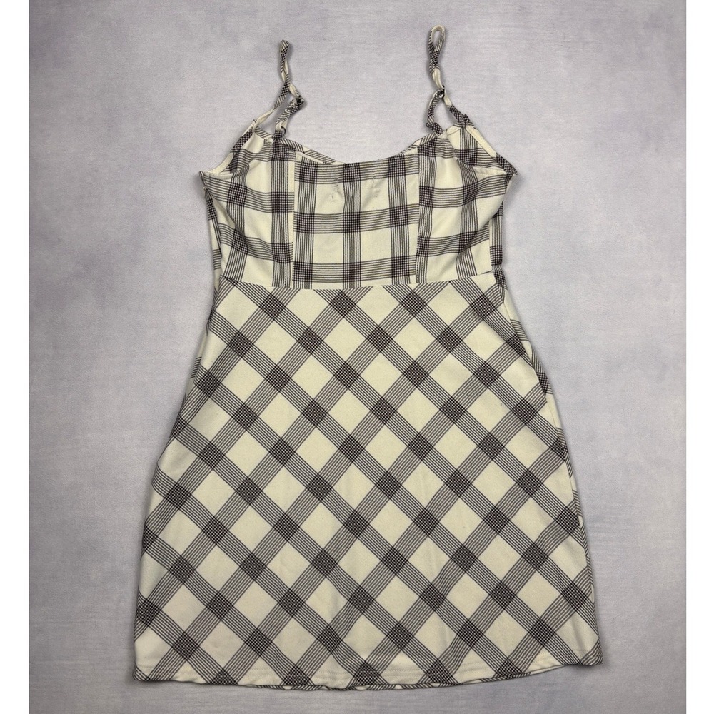 Urban Outfitters Plaid Mini‎ Dress Cream Brown Checkered Spaghetti Strap Size M